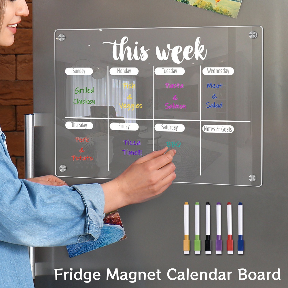 Magnetic Letter Board - 再利用可能なドライイレース冷蔵庫ホワイトボード、磁気カレンダーボード、ウィークリープランナー、アクリルステッカー、メッセージ、メニューガジェット