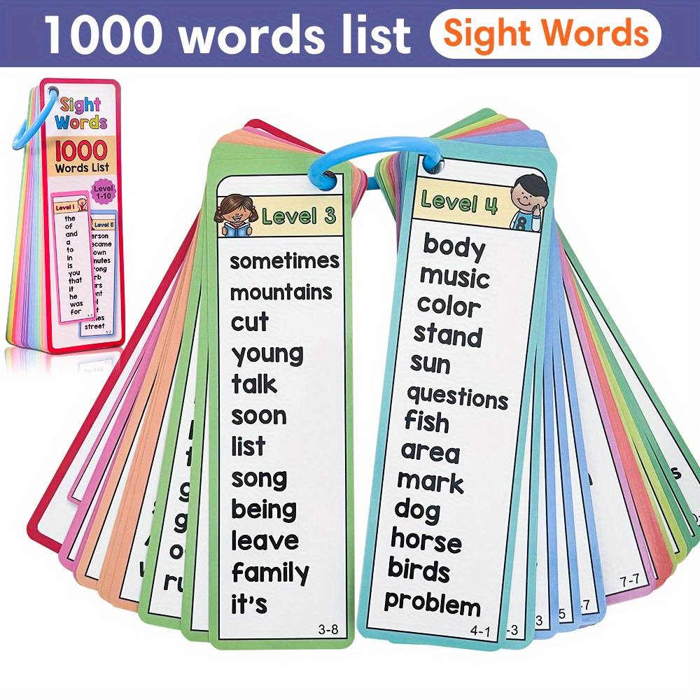 Sight Word Game - 6歳から10歳のお子様向け、1000個の視覚単語フラッシュカード。両面カードで楽しく学べるレベル別単語ゲーム、知育玩具。