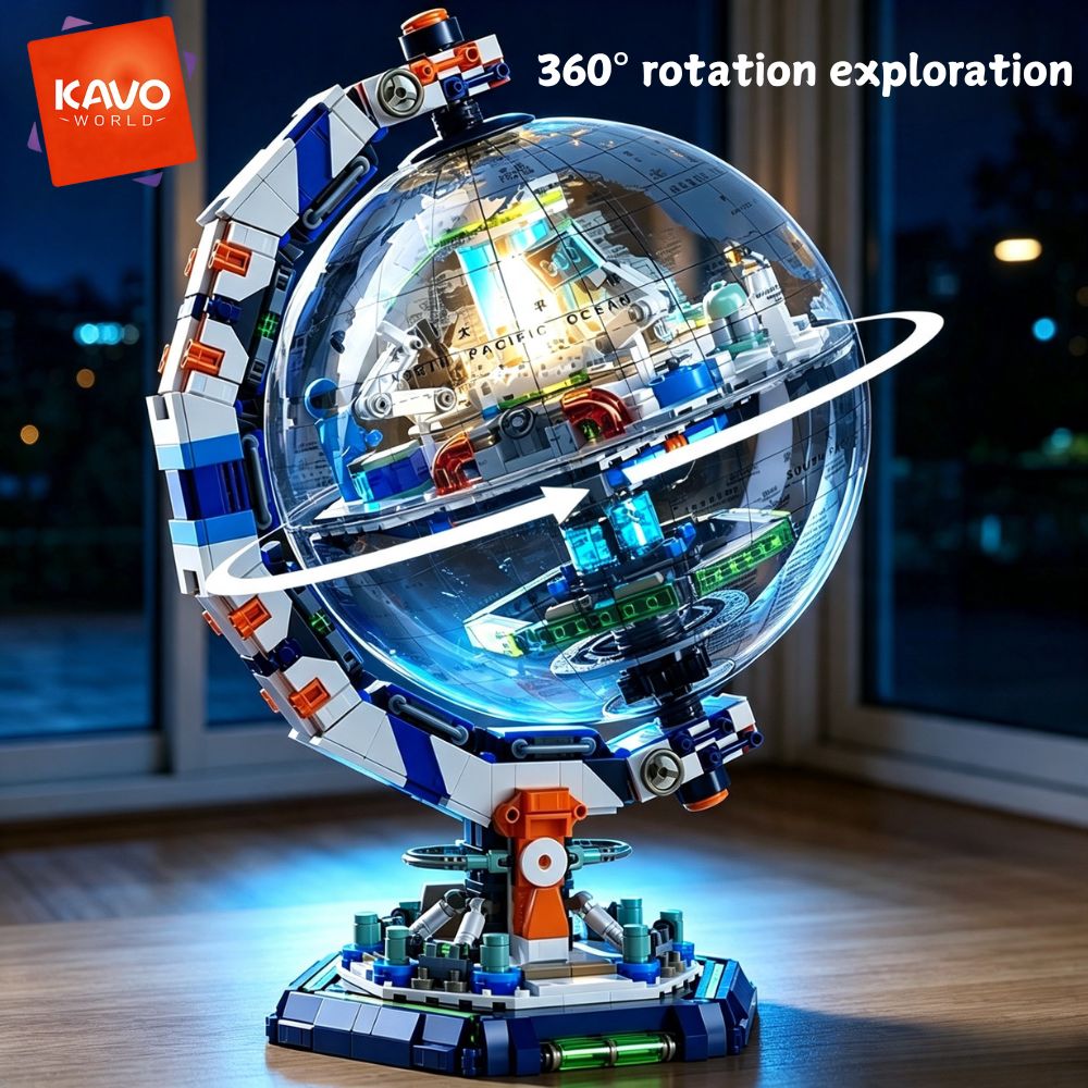 Puzzle Map World - KAVOWORLD 1793ピース 宇宙ステーション 組み立てブロックセット LEDライトアップ地球儀モデル 3D航空宇宙建設キット