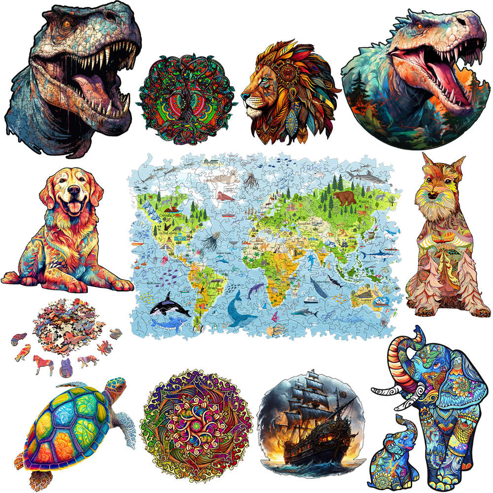 Puzzle Map World - DIY木製ジグソーパズル 子供 大人向け 興味深い世界地図 木製動物パズル 高品質パズル
