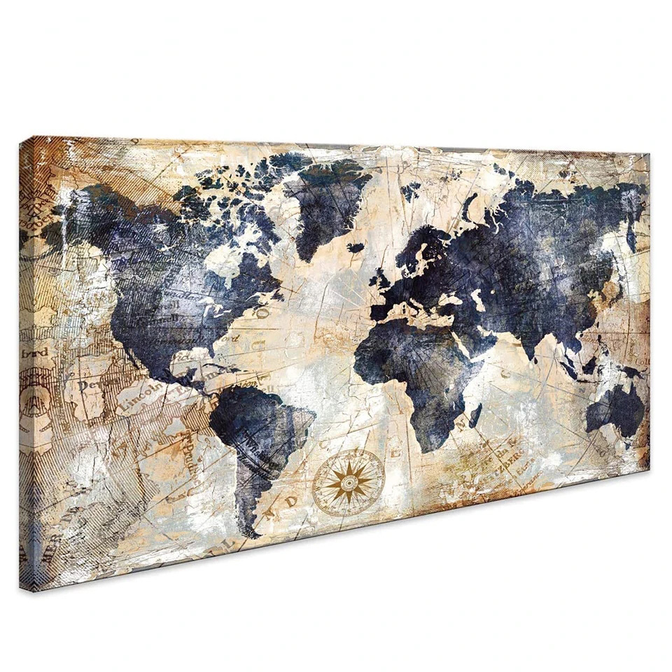 Puzzle Map World - 5D DIY ダイヤモンドペインティング世界地図レトロスタイル抽象絵オフィス壁装飾モダンダイヤモンドモザイククリスタルパズル、