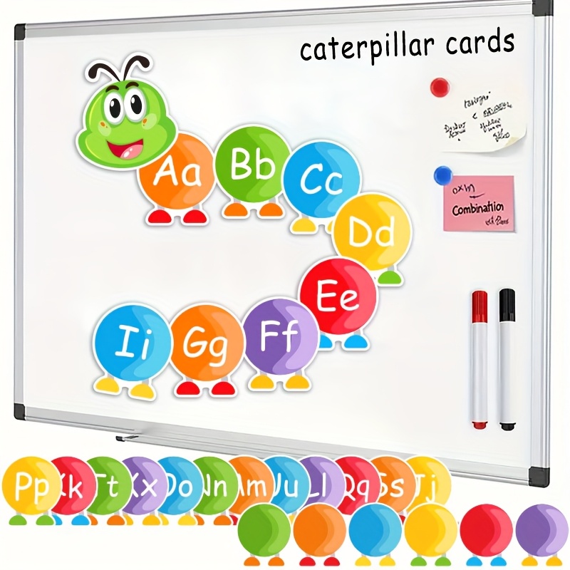Sight Word Game - 13/33枚のアルファベットフラッシュカード、キャタピラーデザイン、両面消せる、子供向け早期教育ゲーム、教室やホームスクールに最適
