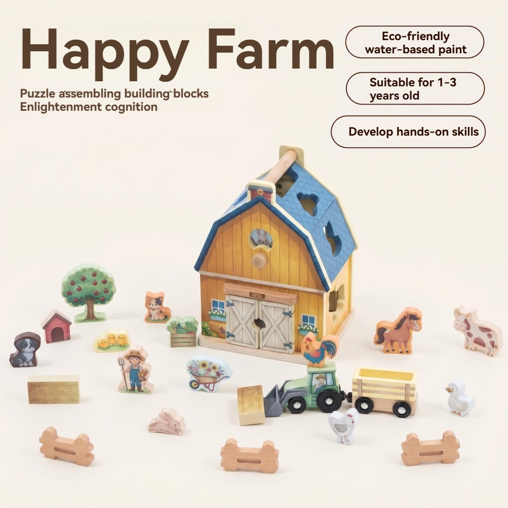 木製ハッピーファームプレイセット（納屋、家畜、乗り物、アクセ - Happy Kids Education のレビューと価格