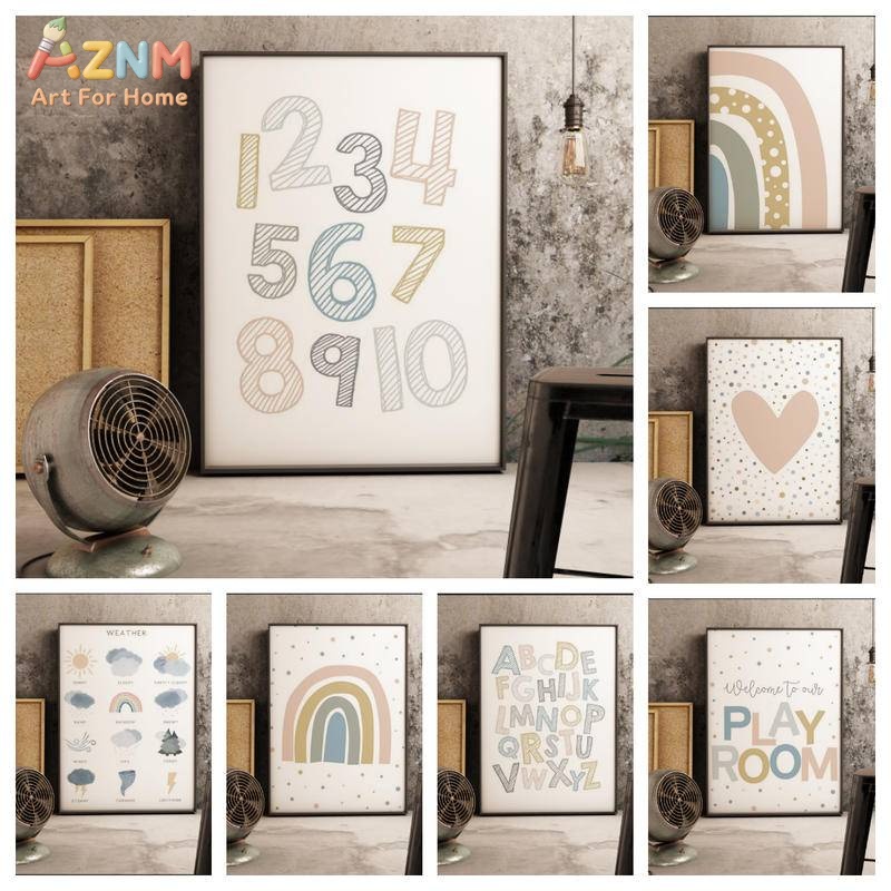AZNM ボヘミアンキッズ教育用キャンバスウォールアート レ - Kids Education Alphabet Numbers のレビューと価格