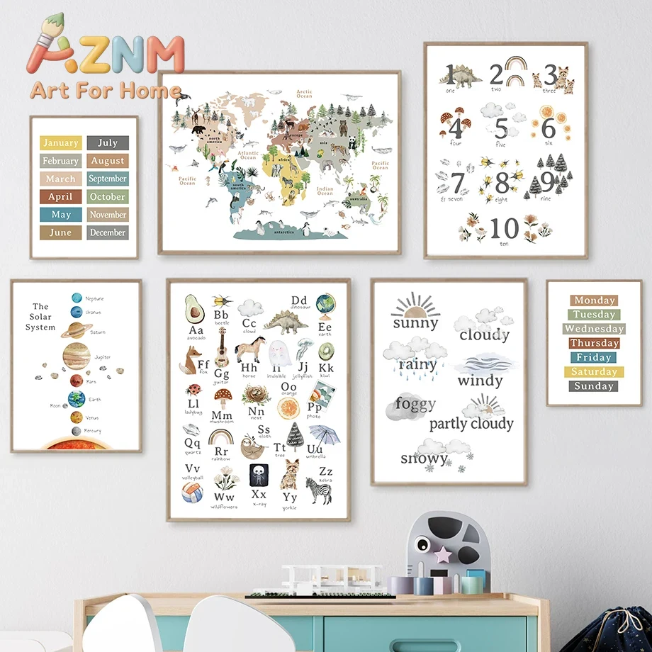 教育用、幼児向け、アルファベット、数字、太陽系、天気、壁掛け - Kids Education Alphabet Numbers のレビューと価格