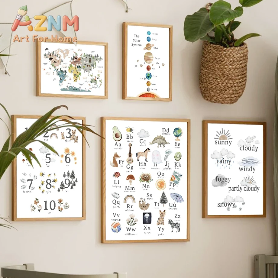 教育用、幼児向け、アルファベット、数字、太陽系、天気、壁掛け - Kids Education Alphabet Numbers のレビューと価格
