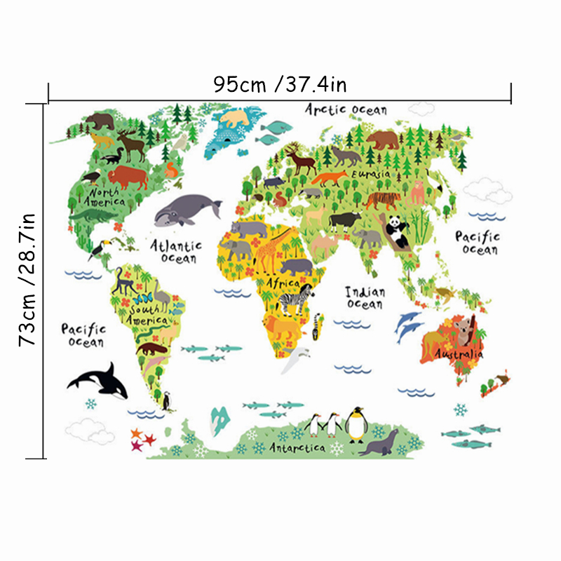 漫画動物領土地図ビニールウォールステッカー DIY ホームデ - Puzzle Map World のレビューと価格